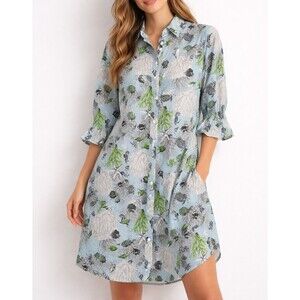 Boho Chic Women's Shirt Dress Marine Life Novelty Print Loose Fit Boho Medium